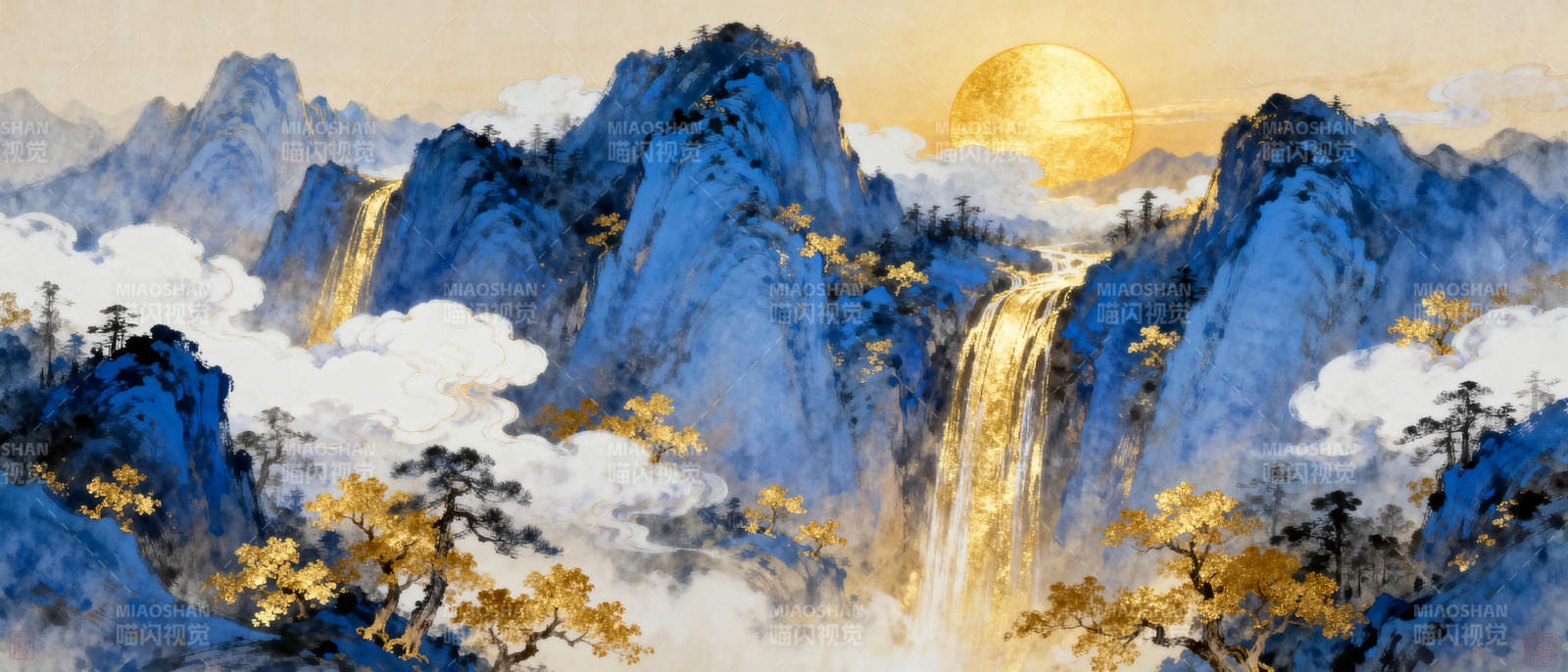 山水云霞映日图片