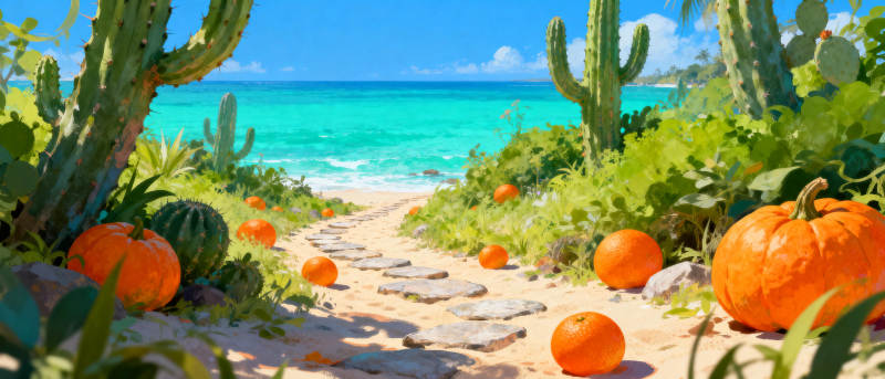 海滩仙人掌南瓜园图片