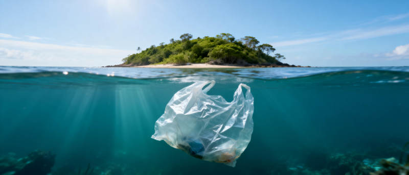 塑料袋漂浮海中图片
