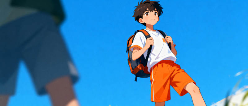 少年背着书包奔跑图片