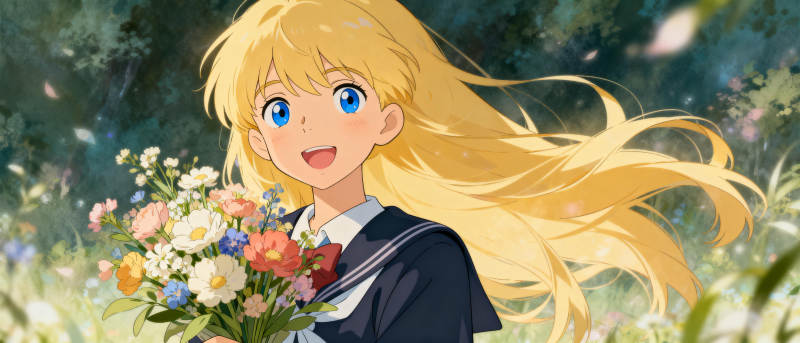 花丛中的少女图片