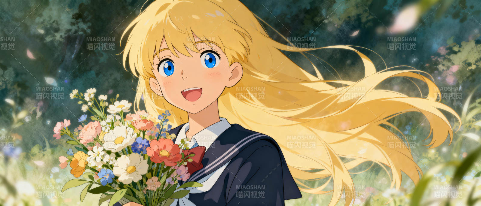 花丛中的少女图片