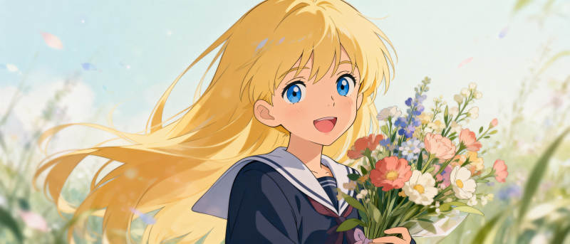 花丛中的金发少女图片