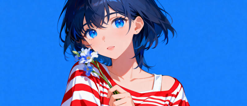 蓝眸少女持花图片
