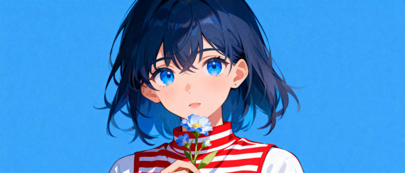 蓝眸少女捧花图片
