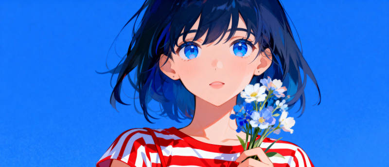 蓝眸少女与花图片