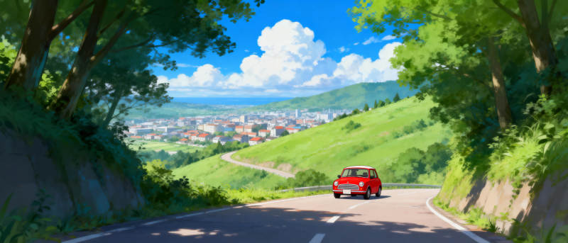 山间红车行图片