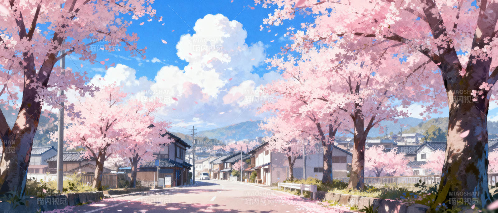 樱花小镇春日景图片