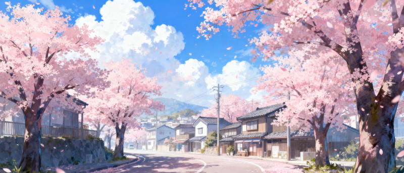 樱花小镇春景图片