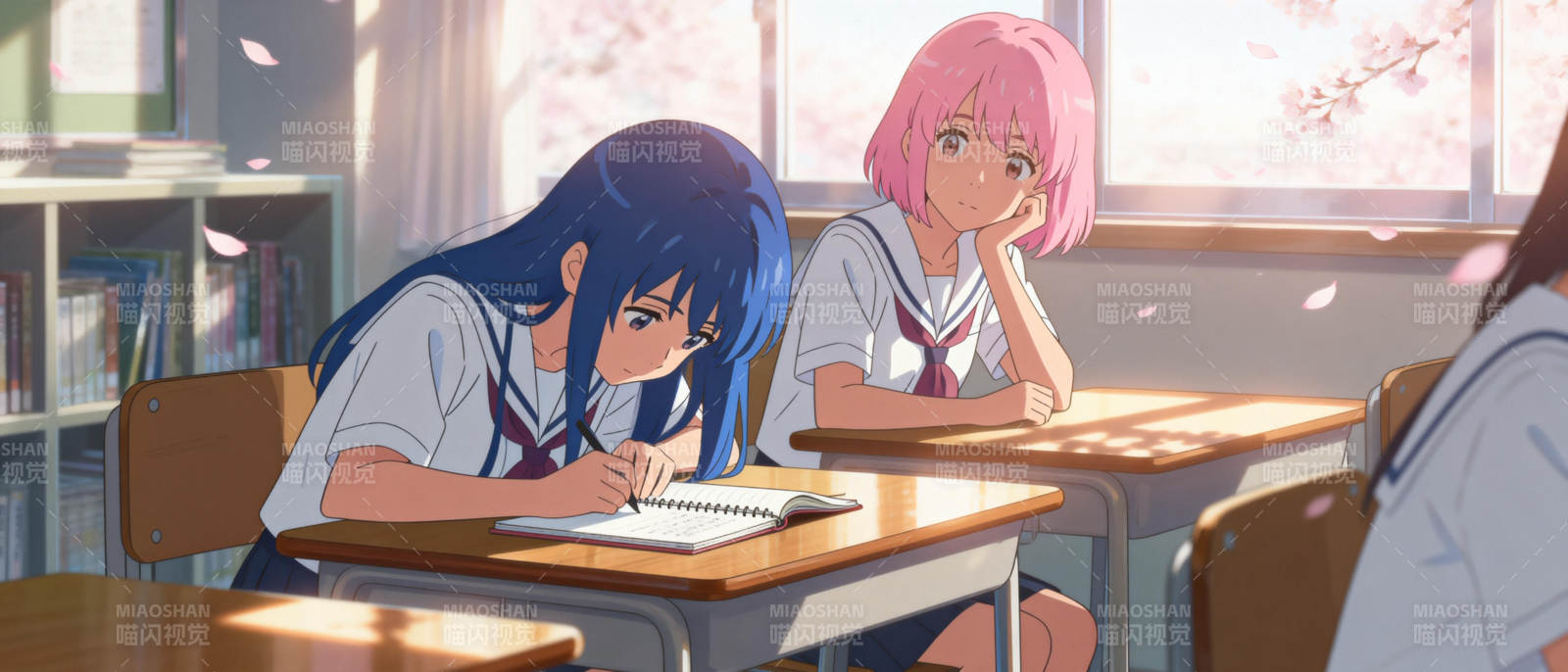 教室里的樱花时光图片
