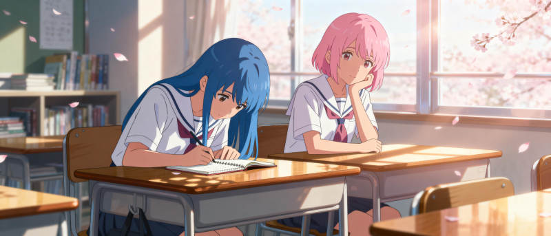 教室里的樱花时光图片