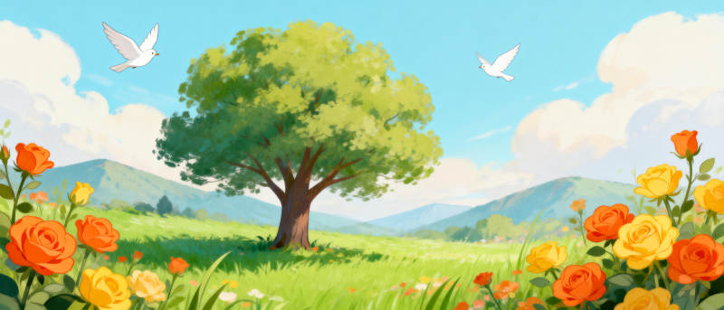 春日花树图图片