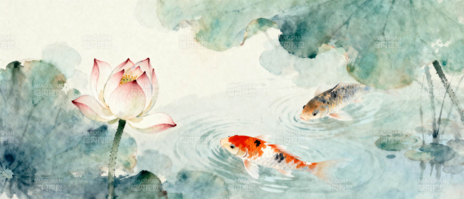 荷塘锦鲤戏水图片