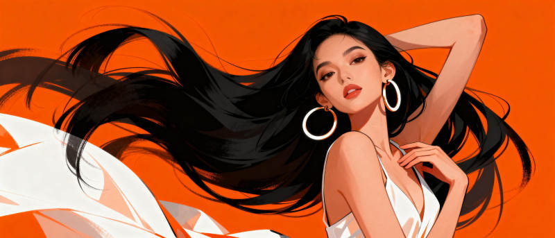 橙色背景的时尚女性图片