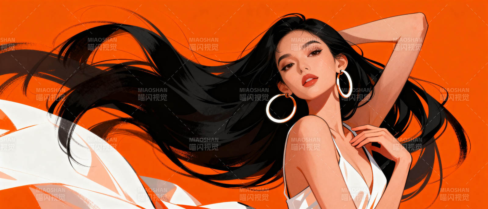 橙色背景的时尚女性图片