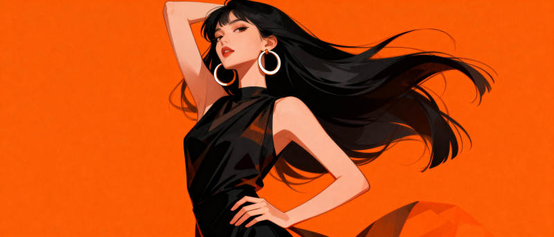 橙色背景的时尚女性图片