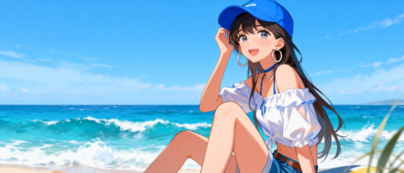 海滩上的夏日女孩图片