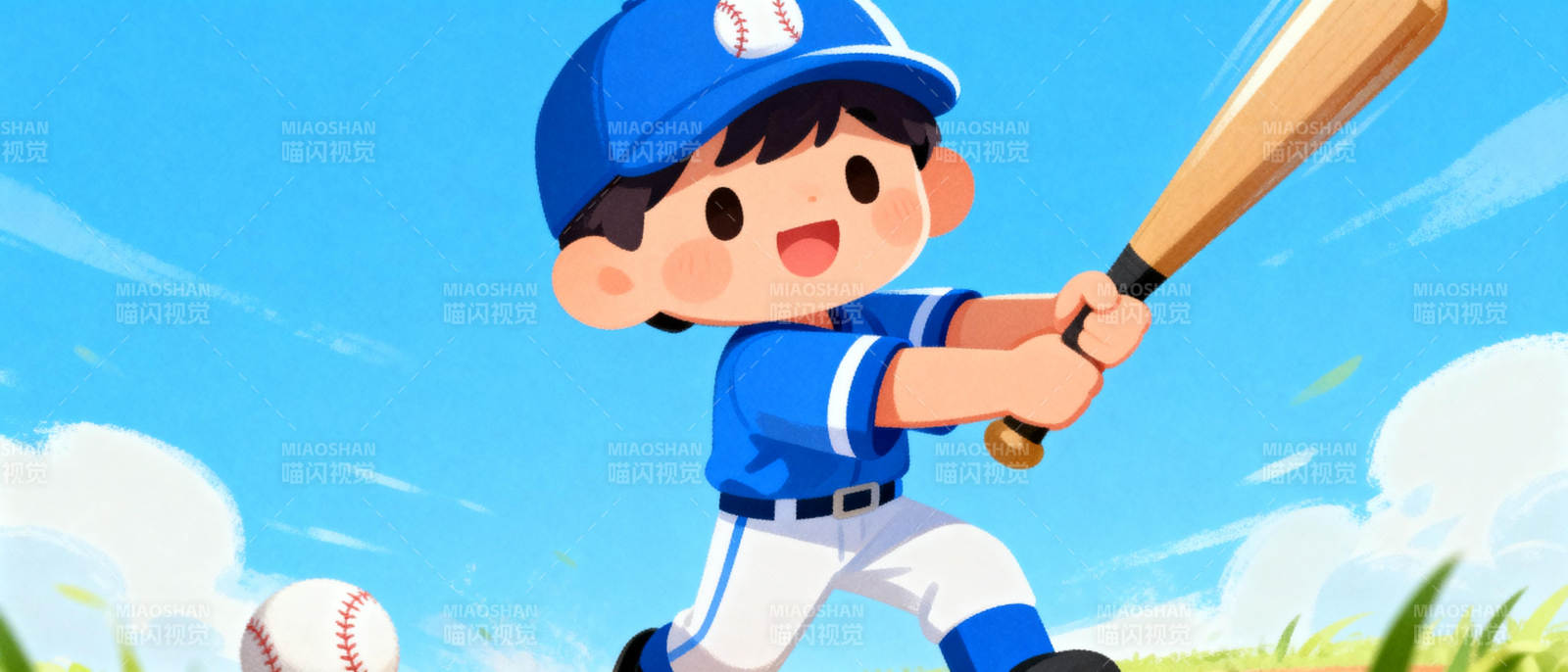 棒球小将挥棒击球图片