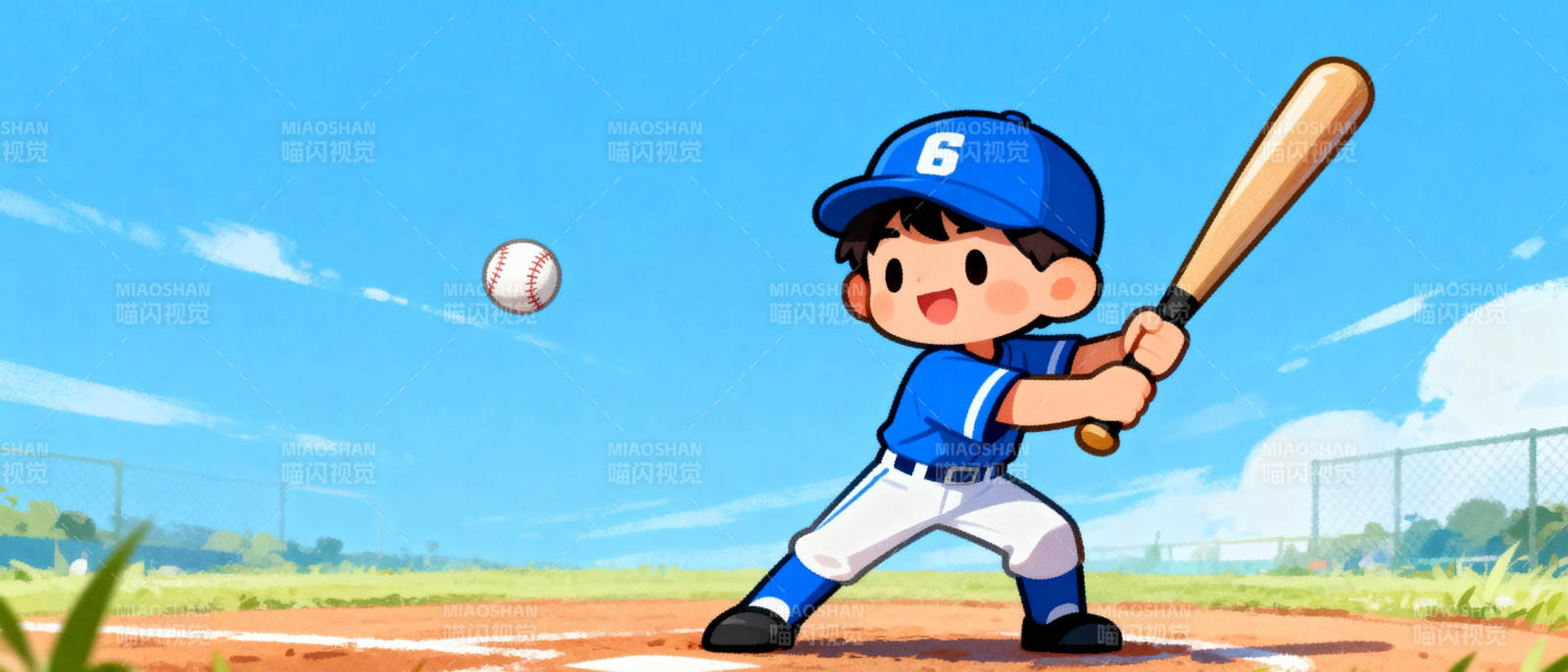棒球小将挥棒击球图片