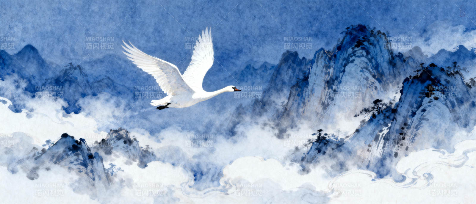 云山飞鹤图片
