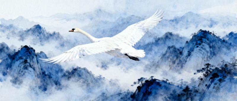 天鹅飞越云山图片