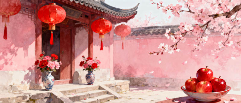 春日庭院赏花景图片