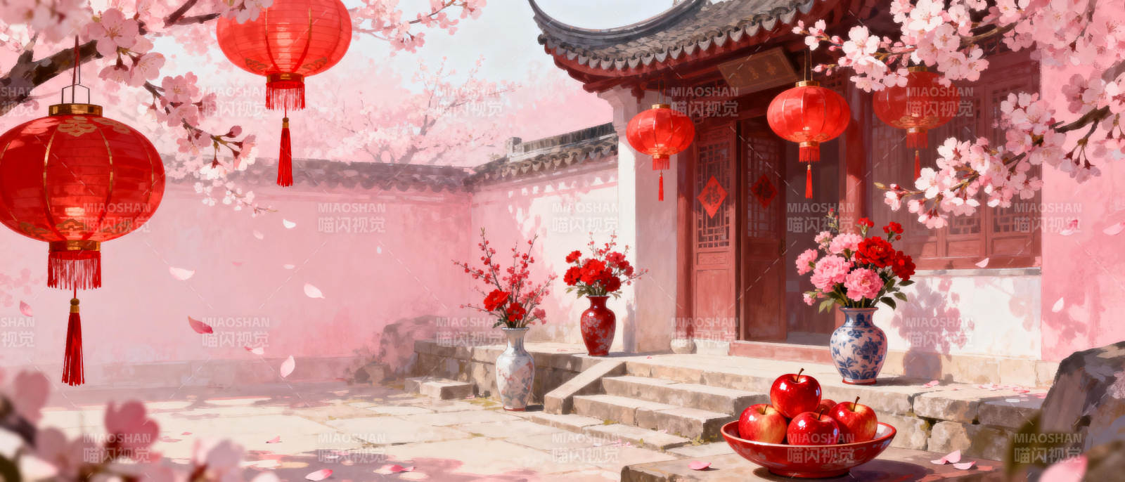 春日庭院喜庆图图片