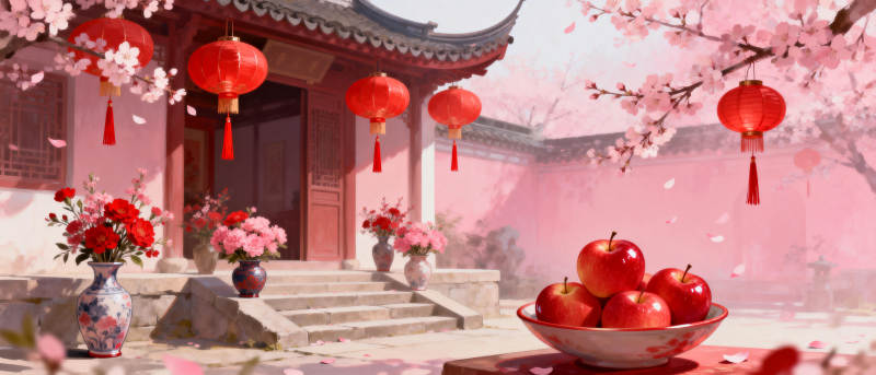 春日庭院喜庆图图片