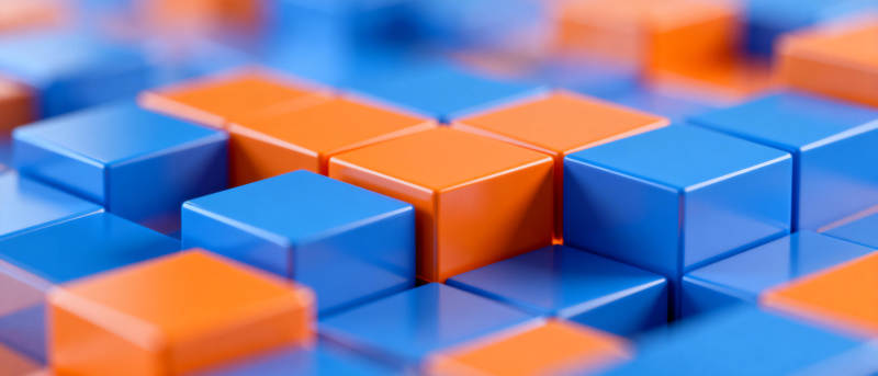 蓝橙方块拼接艺术图片