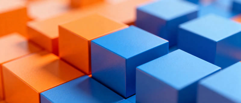 橙蓝立方体交错排列图片