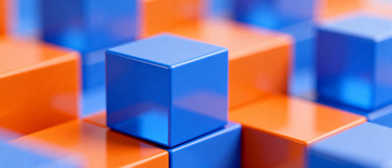 蓝橙立方体拼接图片