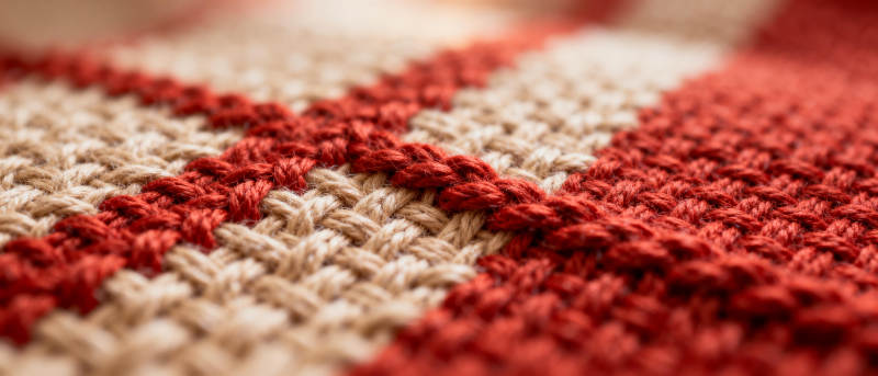 红白交织的针织纹理图片