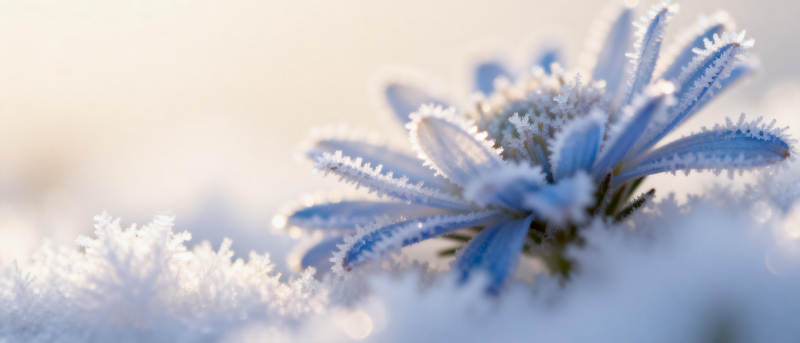 雪中蓝菊绽放图片