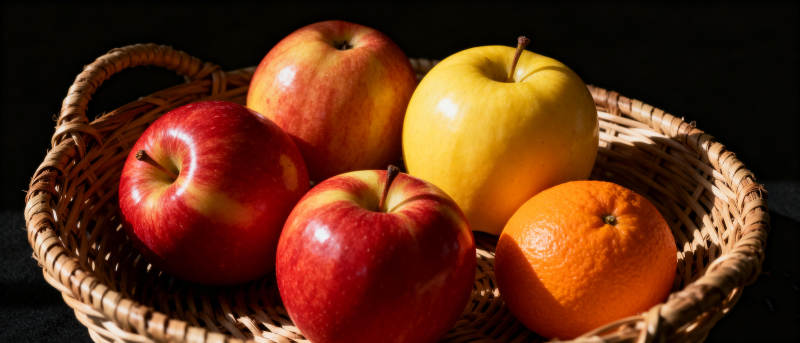 果篮里的苹果和橙子图片