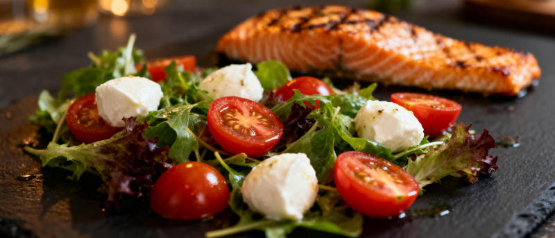 烤三文鱼配沙拉图片