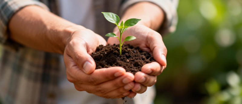 双手捧着幼苗图片