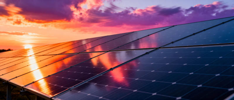 夕阳下的太阳能板图片