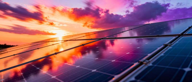 夕阳下的太阳能板图片