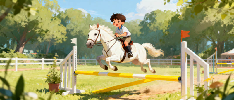 少年骑马跃障碍图片