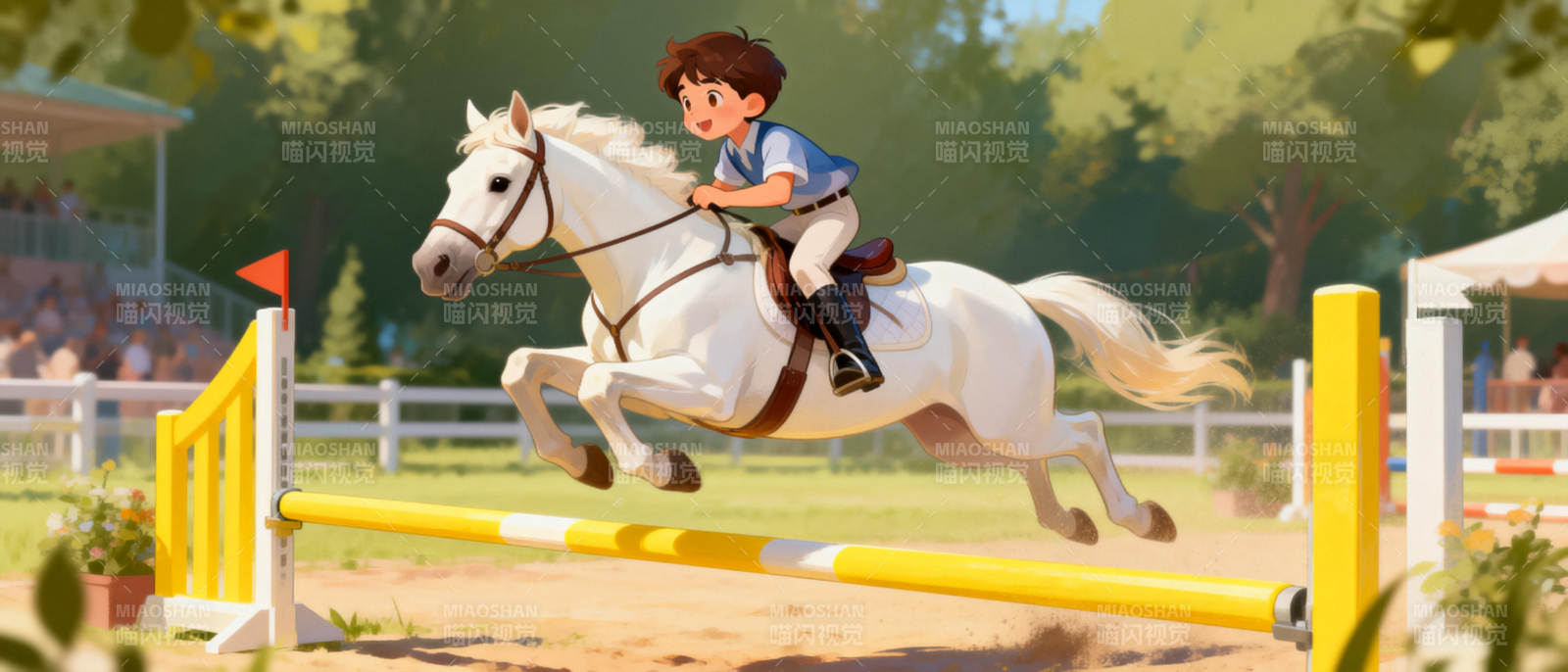 少年骑马跃栏图片