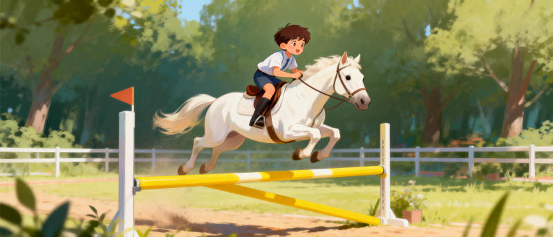 少年骑马跃障碍图片