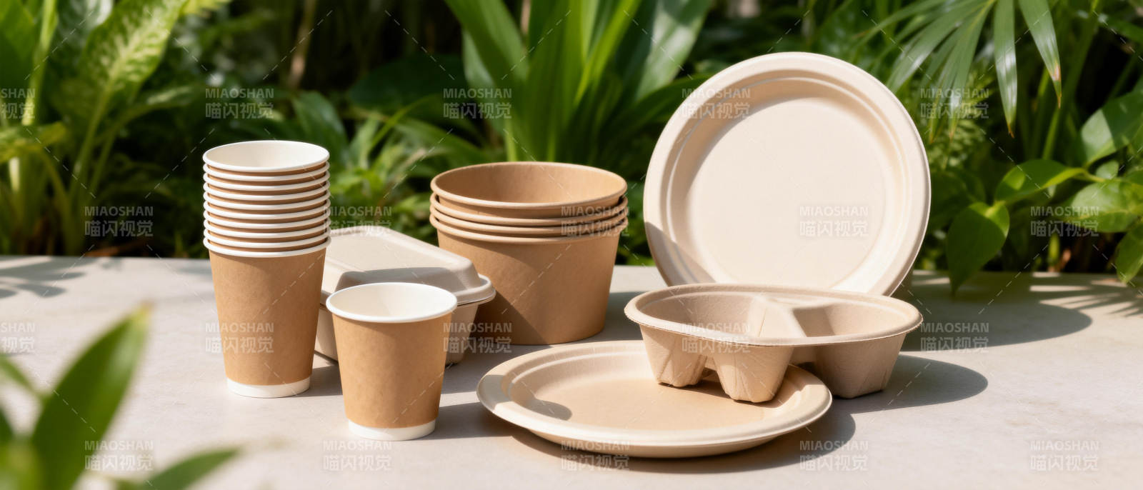 环保餐具户外摆拍图片