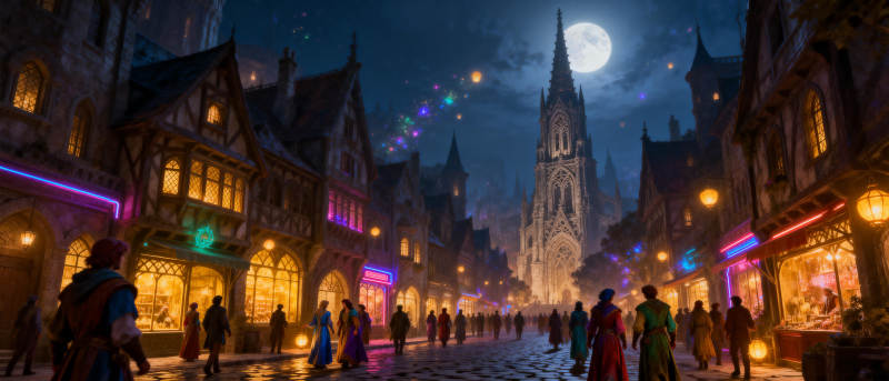 月夜奇幻街景图片