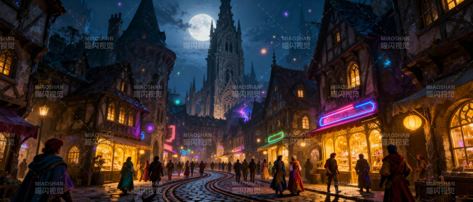 魔法小镇夜景图片