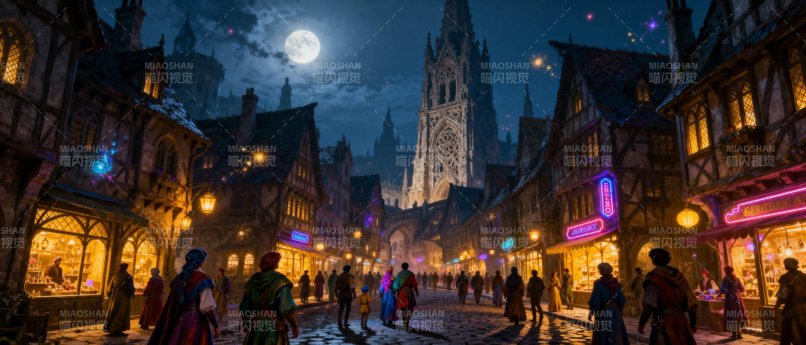 月夜古街奇景图片