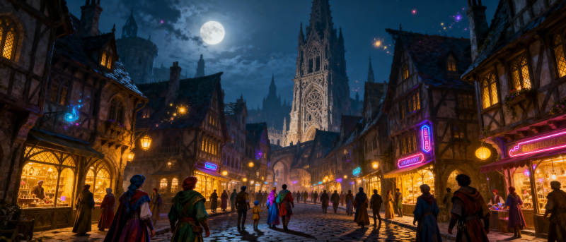 月夜古街奇景图片