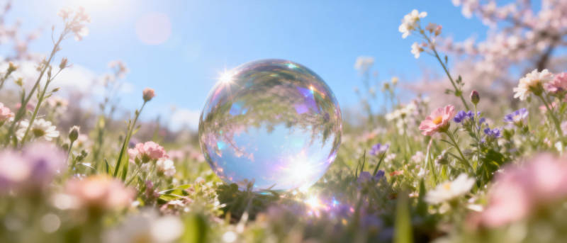 春日花丛中的水晶球图片