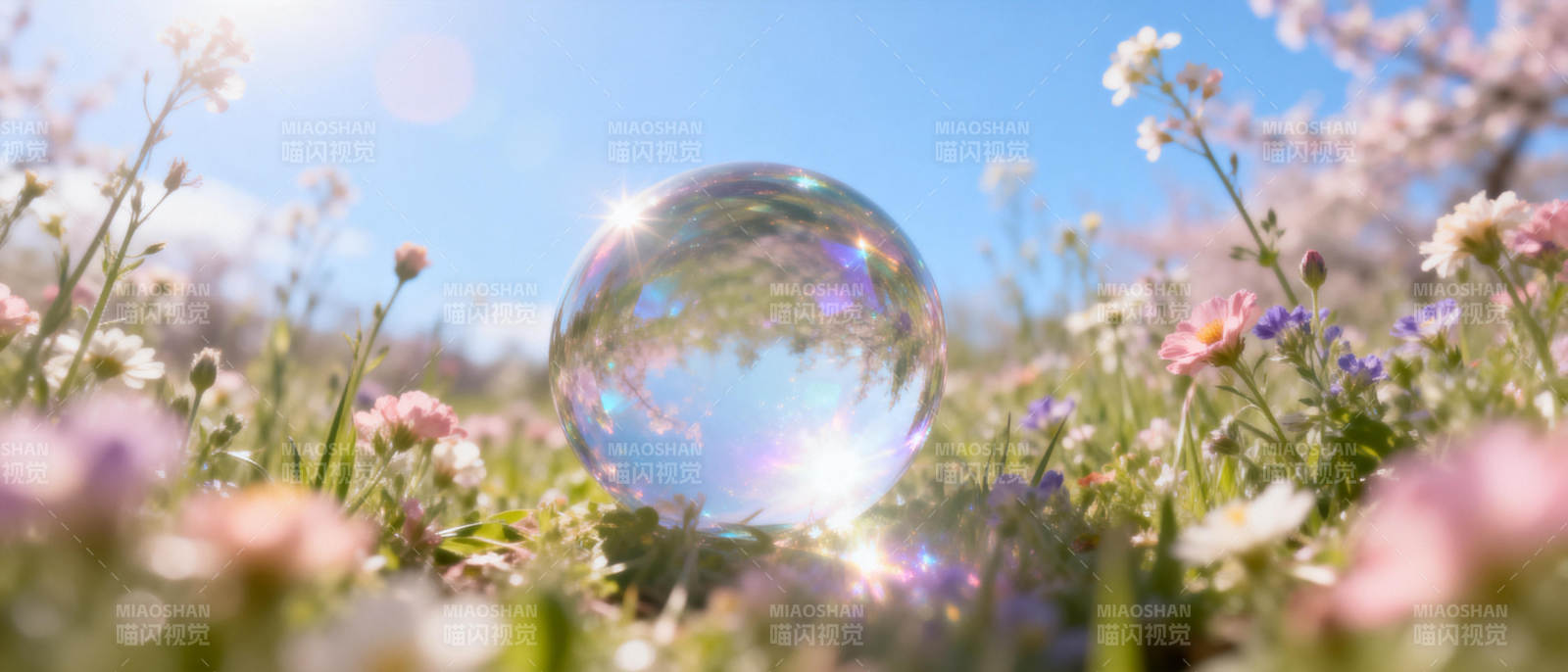 春日花丛中的水晶球图片