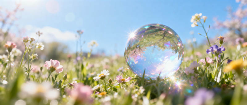 花丛中的水晶球图片