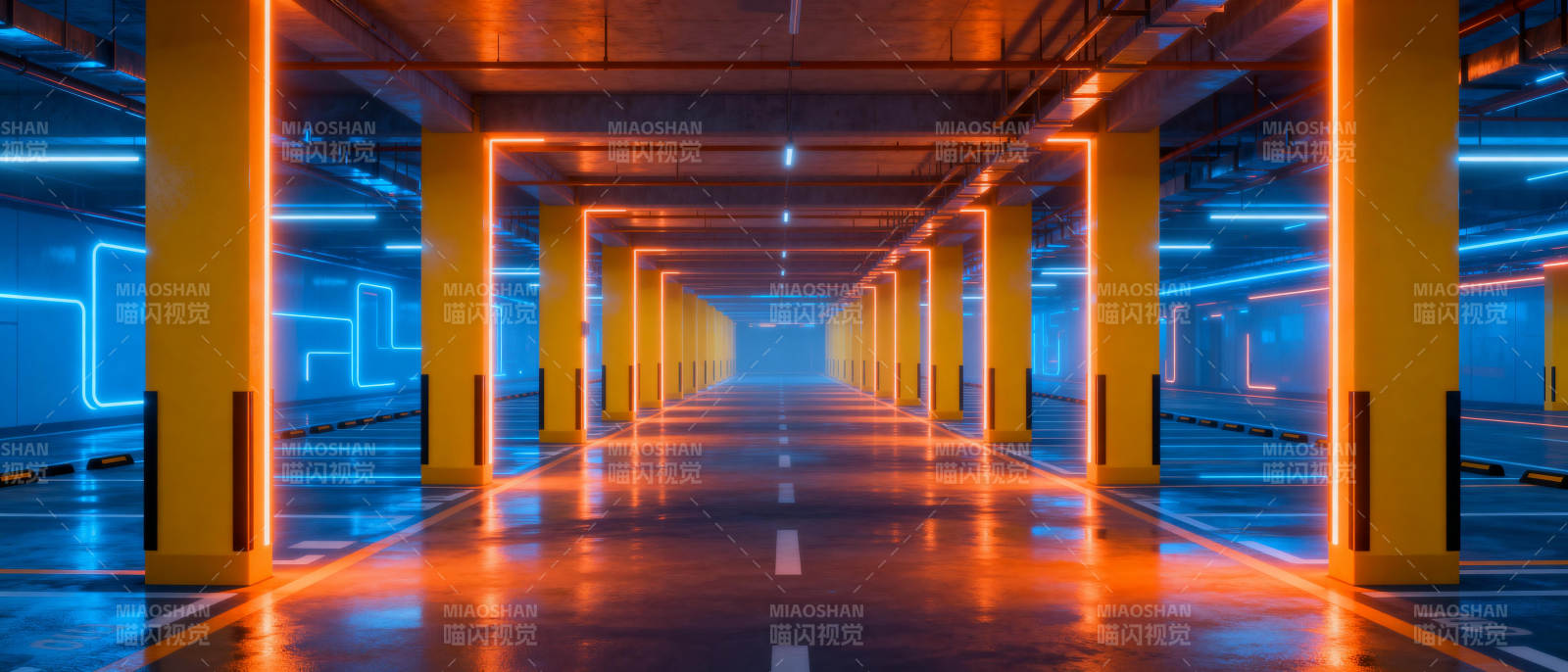 霓虹隧道光影交错图片